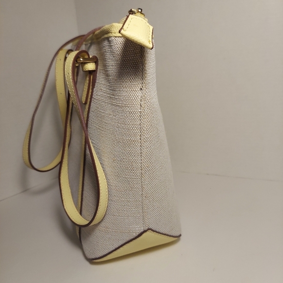 Ann Klein Beige & Yellow Tote Bag Purse Shoulder Bag Metallic Canvas w Wallet - Picture 7 of 14